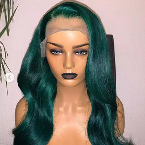 Green Color Pre-Plucked Brazilian Virgin Hair Frontal Lace Wig