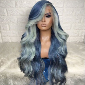 Peruvian Hair Blue Color Highlights Style body Frontal Lace