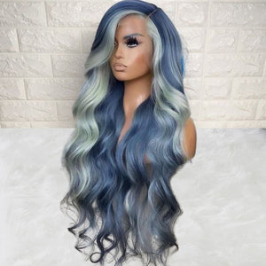 Peruvian Hair Blue Color Highlights Style body Frontal Lace